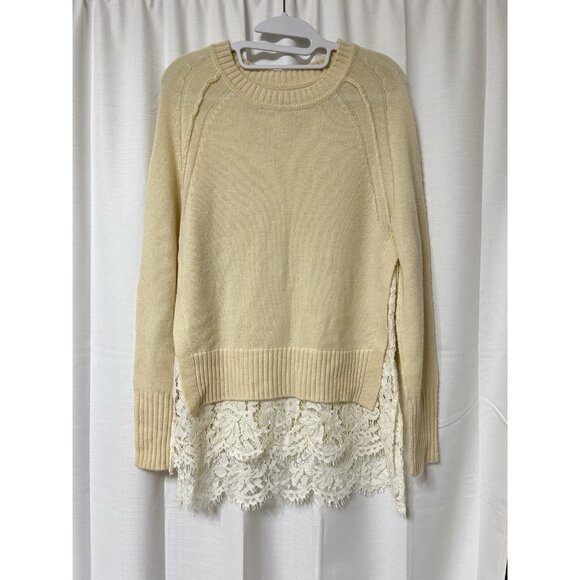 Brochu Walker Ivory Lace-Trim Sweater Wool Cashmere Blend Size Small S - Picture 1 of 6
